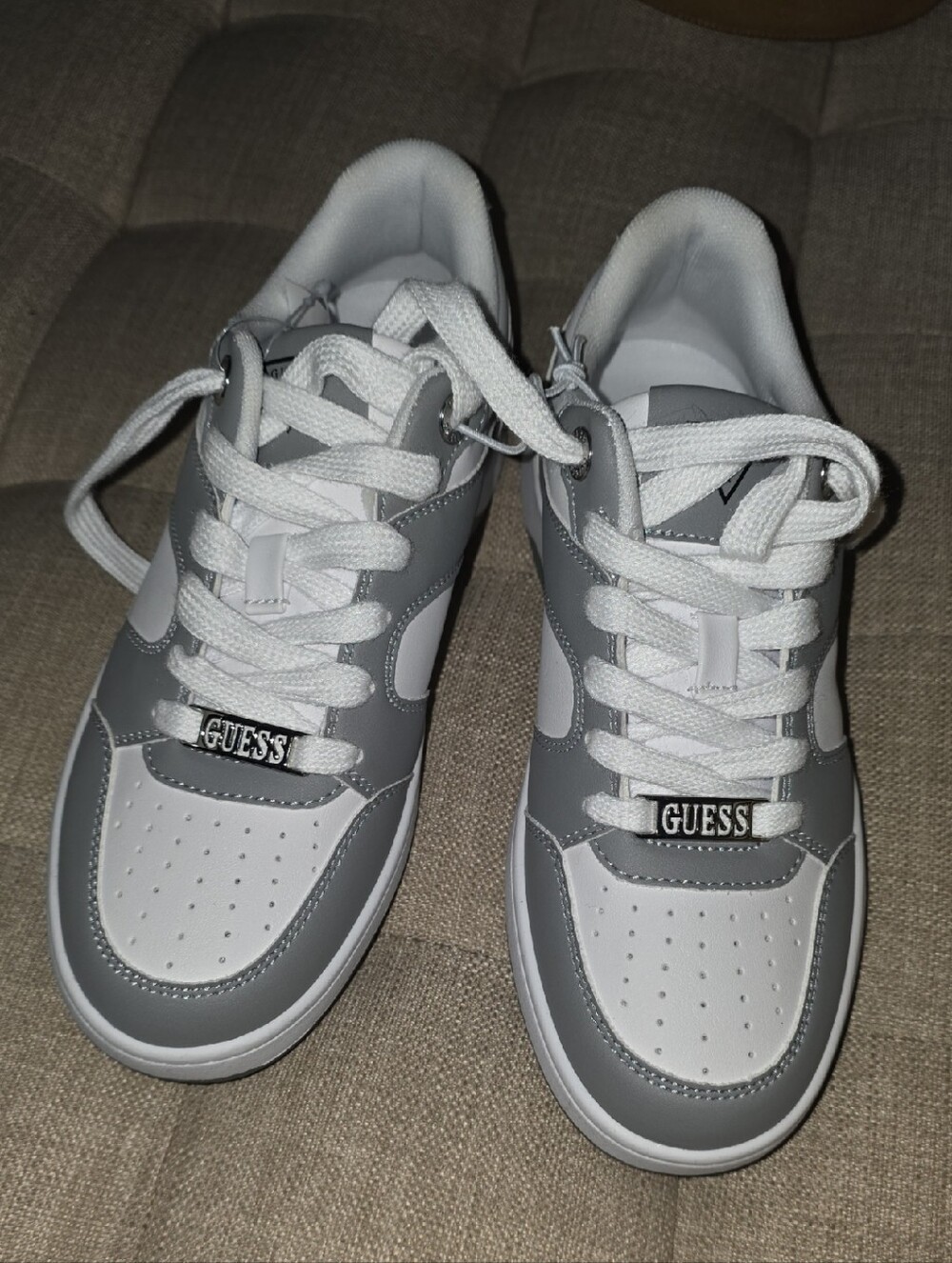 Guess White and Light Gray Low-Top Lace-Up Sneakers
